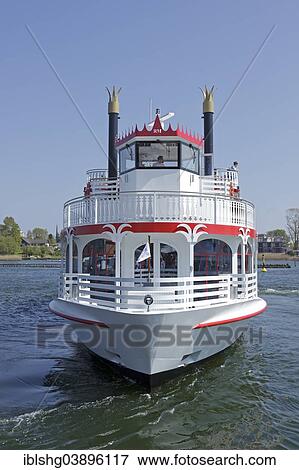 "Paddle steamer """"Schlei Princess"""", Kappeln, Ostseefjord Schlei, a narrow inlet of the Baltic Sea, Schleswig-Holstein, Germany, Europe" View Large Photo Image Stock Photo - "Paddle steamer """"Schlei Princess"""", Kappeln, Ostseefjord Schlei, a narrow inlet of the Baltic Sea, Schleswig-Holstein, Germany, Europe". Fotosearch