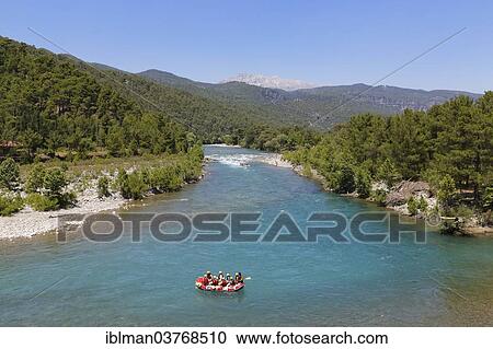 Stock Image - "Paddlers, rafting on the Koprucay River, Koprulu Canyon National Park, Antalya Province, Turkey, Asia". Fotosearch