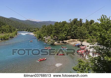 Stock Image - "Paddlers, rafting on the Koprucay River, Koprulu Canyon National Park, Antalya Province, Turkey, Asia". Fotosearch