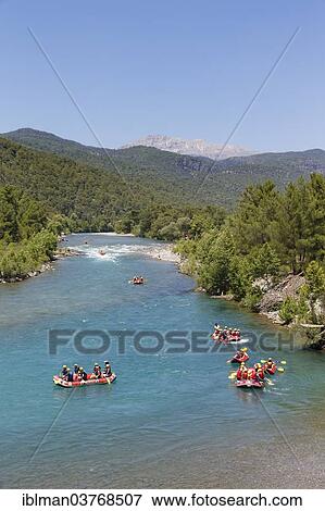 Stock Photo - "Paddlers, rafting on the Koprucay River, Koprulu Canyon National Park, Antalya Province, Turkey, Asia". Fotosearch