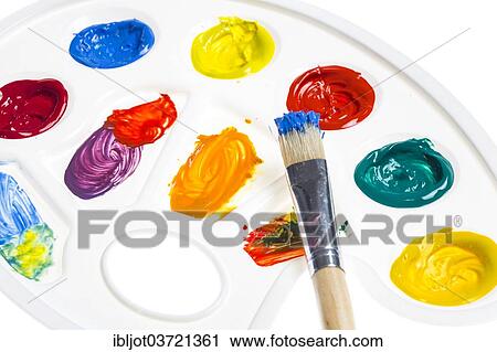 Paint palette with various acrylic paints and a brush View Large Photo Image Stock Image - Paint palette with various acrylic paints and a brush. Fotosearch