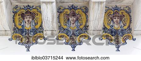 "Painted Azulejos tiles, Art Nouveau style, women's heads, Sintra, Lisbon District, Portugal, Europe" View Large Photo Image Picture - "Painted Azulejos tiles, Art Nouveau style, women's heads, Sintra, Lisbon District, Portugal, Europe". Fotosearch