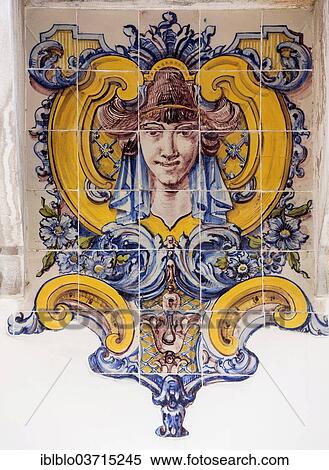 "Painted Azulejos tiles, Art Nouveau style, woman's head, Sintra, Lisbon District, Portugal, Europe" View Large Photo Image Stock Photography - "Painted Azulejos tiles, Art Nouveau style, woman's head, Sintra, Lisbon District, Portugal, Europe". Fotosearch