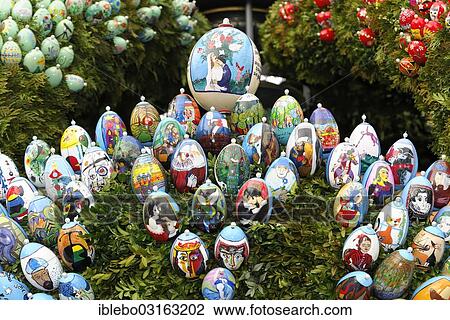 Stock Image - "Painted Easter eggs, Easter fountain, Schechingen, Baden-Wurttemberg, Germany, Europe". Fotosearch