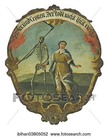Stock Image - "Painted metal plaque of the Edlitzer Dance of Death, motif """"The nobleman""""". Fotosearch