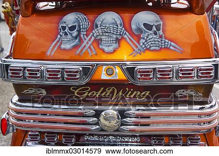 Stock Photo - "Painted trunk of a Honda Goldwing motorcycle, Hamburg Harley Days 2012, meeting of Harley Davidson motorcycle fans, St. Pauli, Hamburg, Hamburg, Germany, Europe". Fotosearch