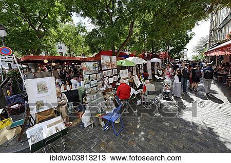 Stock Image - "Painters at the Place du Tertre, Montmartre, 18th Arrondissement, Paris, France, Europe". Fotosearch