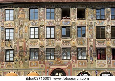 Stock Image - "Paintings of the genealogy of the House of Wittelsbach, anno 1598, Landschaftshaus or Alte Post building, historic center, Landshut, Lower Bavaria, Bavaria, Germany, Europe". Fotosearch