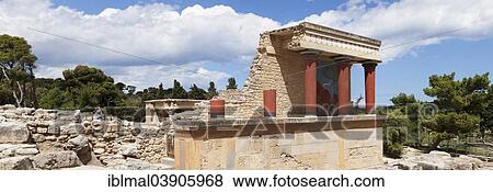 Stock Photo - "Palace of Knossos, restored north entrance, ancient city of Knossos, Heraklion, Crete, Greece, Europe". Fotosearch