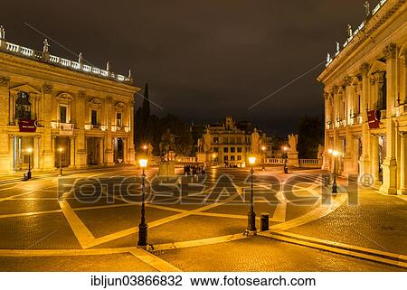 "Palace of the Conservators and Palazzo Nuovo, Piazza del Campidoglio, Capitoline Hill, at night, Rome, Lazio, Italy, Europe" View Large Photo Image Stock Image - "Palace of the Conservators and Palazzo Nuovo, Piazza del Campidoglio, Capitoline Hill, at night, Rome, Lazio, Italy, Europe". Fotosearch