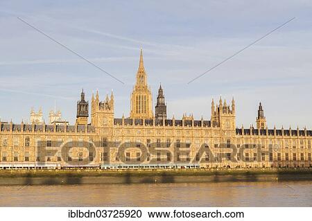 Stock Image - "Palace of Westminster, or Houses of Parliament, on the River Thames in the morning light, London, London region, England, United Kingdom, Europe". Fotosearch