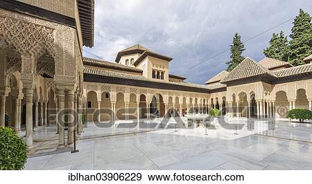 Stock Photo - "Palacio Nazaries, Nasrid Palaces, Court of the Lions, Granada, Andalusia, Spain, Europe". Fotosearch