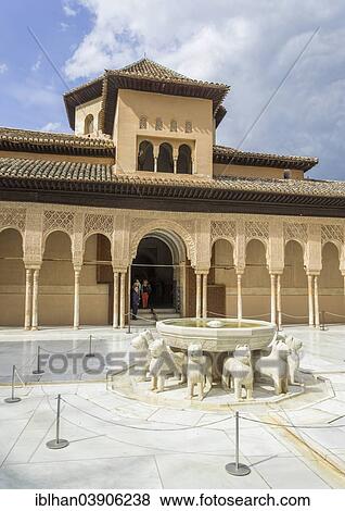 Stock Photo - "Palacio Nazaries, Nasrid Palaces, Court of the Lions, Granada, Andalusia, Spain, Europe". Fotosearch