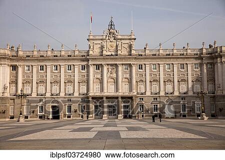 Stock Image - "Palacio Real or Royal Palace, Plaza de la Armeria square, Madrid, Spain, Europe". Fotosearch