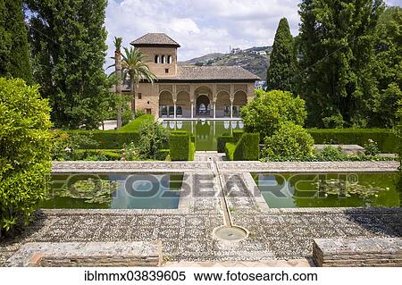 Stock Photography - "Palacios Nazaries or Nasrid Palaces, with gardens and the El Partal, Alhambra, UNESCO World Heritage Site, Granada, Spain, Europe". Fotosearch