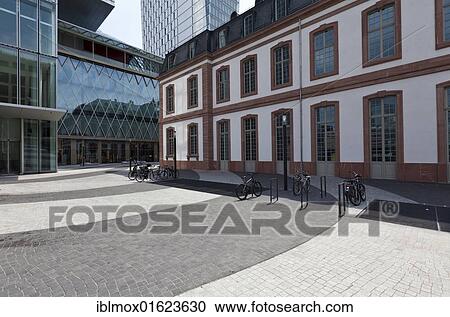 Stock Image - "Palais Thurn und Taxis in front of the luxury hotel Jumeirah Frankfurt, building complex PalaisQuartier and MyZeil shopping mall, Thurn and Taxis Platz, Frankfurt, Hesse, Germany, Europe". Fotosearch