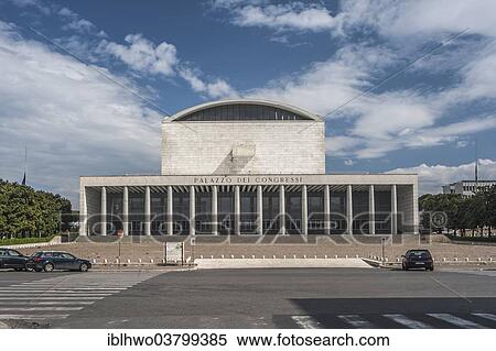 Stock Photography - "Palazzo dei Congressi e Ricevimenti, Congress Palace, 1937-1954, in the EUR district, prestigious project of the Italian Fascists under Mussolini, Rome, Italy, Europe". Fotosearch