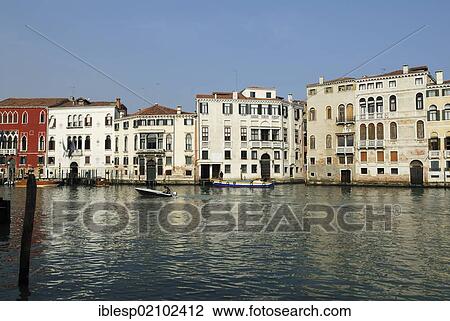 Stock Image - "Palazzo Erizzo palace, Palazzo Soranzo Piovene palace, Palazzo Emo palace and Palazzo Molin Querini palace, Grand Canal, Cannaregio district, Venice, Veneto, Italy, Europe". Fotosearch