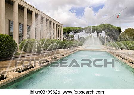 Stock Photography - "Palazzo Uffici with fountain, 1939, architect Gaetano Minucci, EUR district, Rome, Lazio, Italy, Europe". Fotosearch