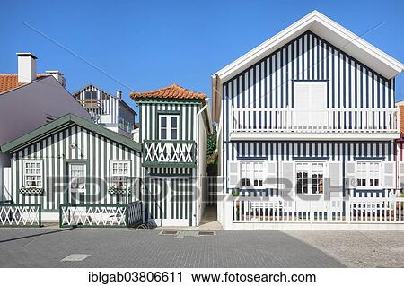 "Palheiros"""", typical colorful houses, Costa Nova, Aveiro, Centro region, Portugal, Europe" View Large Photo Image Stock Image - "Palheiros"""", typical colorful houses, Costa Nova, Aveiro, Centro region, Portugal, Europe". Fotosearch