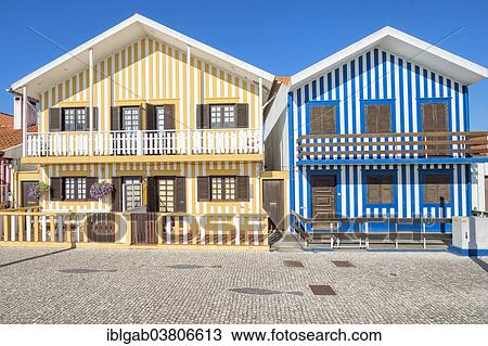 "Palheiros"""", typical colorful houses, Costa Nova, Aveiro, Centro region, Portugal, Europe" View Large Photo Image Stock Image - "Palheiros"""", typical colorful houses, Costa Nova, Aveiro, Centro region, Portugal, Europe". Fotosearch