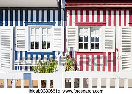 "Palheiros"""", typical colorful houses, Costa Nova, Aveiro, Centro region, Portugal, Europe" View Large Photo Image Stock Photography - "Palheiros"""", typical colorful houses, Costa Nova, Aveiro, Centro region, Portugal, Europe". Fotosearch