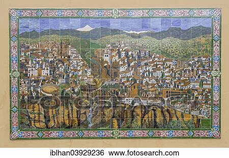 "Panel of tiles depicting the historic centre of Ronda, Ronda, Malaga province, Andalucia, Spain, Europe" View Large Photo Image Stock Photograph - "Panel of tiles depicting the historic centre of Ronda, Ronda, Malaga province, Andalucia, Spain, Europe". Fotosearch