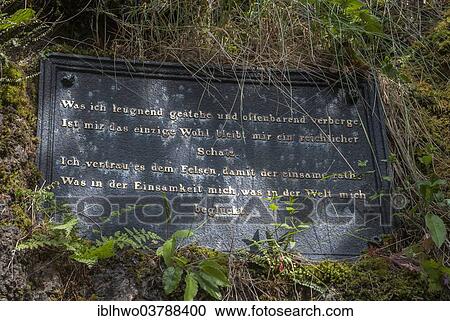 "Panel with a Goethe citation, above the cave at Grosser Hermannstein rock, porphyry rock, often visited by Goethe, Goethe-Trail, Manebach, Thuringian Forest, Ilmenau, Thuringia, Germany, Europe" View Large Photo Image Stock Image - "Panel with a Goethe citation, above the cave at Grosser Hermannstein rock, porphyry rock, often visited by Goethe, Goethe-Trail, Manebach, Thuringian Forest, Ilmenau, Thuringia, Germany, Europe". Fotosearch