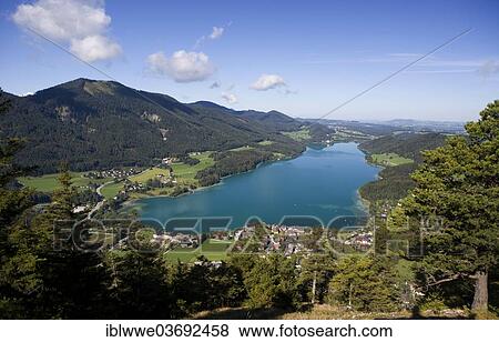 Stock Photo - "Panorama, Lake Fuschl, Fuschl am See, Salzkammergut, Austria, Europe". Fotosearch