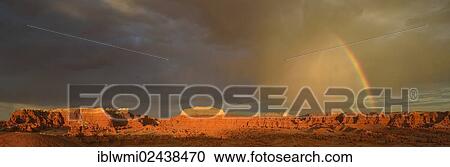 "Panorama, rainbow during a thunderstorm, eroded hoodoos and rock formations of Entrada sandstone, Goblins, Goblin Valley State Park, San Rafael Reef Desert, Utah, Southwest, United States, North America" View Large Photo Image Stock Image - "Panorama, rainbow during a thunderstorm, eroded hoodoos and rock formations of Entrada sandstone, Goblins, Goblin Valley State Park, San Rafael Reef Desert, Utah, Southwest, United States, North America". Fotosearch