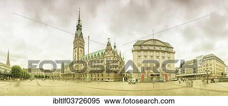 Stock Photography - "Panorama, Rathausmarkt square with the City Hall, Hamburg, Hamburg, Germany, Europe". Fotosearch