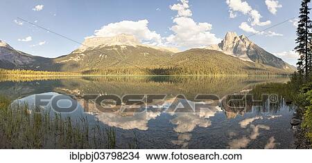 Picture - "Panorama, reflection, Emerald Lake, Yoho National Park, Canada, North America". Fotosearch