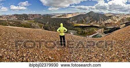 "Panorama, trekking woman, Landmannalaugar, Iceland, Europe" View Large Photo Image Stock Image - "Panorama, trekking woman, Landmannalaugar, Iceland, Europe". Fotosearch