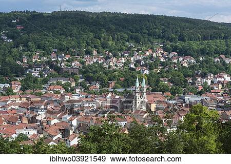 Stock Photo - "Panorama with Stadtkirche Unserer lieben Frauen church, Meiningen, Thuringia, Germany, Europe". Fotosearch