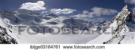 Stock Image - "Panorama with Taschach Glacier, Mittelberger Joch, Tyrol, Austria, Europe". Fotosearch
