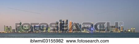 "Panoramic view at dusk, skyline of Doha, Doha, Doha, Qatar, Asia" View Large Photo Image Stock Image - "Panoramic view at dusk, skyline of Doha, Doha, Doha, Qatar, Asia". Fotosearch