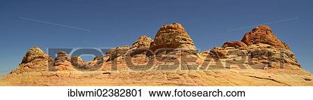 "Panoramic view, Brain Rocks of the Coyote Buttes South CBS, Cottonwood Teepees, eroded Navajo sandstone rock formations with Liesegang bands or Liesegang rings, Pareah Paria Plateau, Vermilion Cliffs National Monument, Arizona, Utah, Southwestern USA" View Large Photo Image Stock Image - "Panoramic view, Brain Rocks of the Coyote Buttes South CBS, Cottonwood Teepees, eroded Navajo sandstone rock formations with Liesegang bands or Liesegang rings, Pareah Paria Plateau, Vermilion Cliffs National Monument, Arizona, Utah, Southwestern USA". Fotosearch