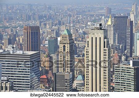 "Panoramic view from the Top of the Rock observation deck at the Rockefeller Center in downtown Manhattan, Manhattan, New York City, USA, North America" View Large Photo Image Stock Image - "Panoramic view from the Top of the Rock observation deck at the Rockefeller Center in downtown Manhattan, Manhattan, New York City, USA, North America". Fotosearch