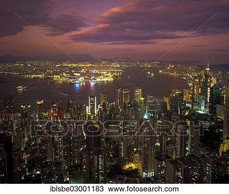 Stock Image - "Panoramic view from Victoria Peak over Central, night scene, Hong Kong Island, Central District, Hong Kong, Hong Kong Island, Hong kong, China, People's Republic of China, Asia". Fotosearch