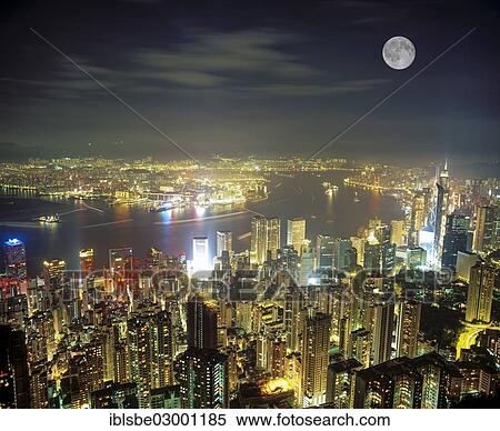 "Panoramic view from Victoria Peak over Central, night scene with a full moon, Hong Kong Island, Central District, Hong Kong, Hong Kong Island, Hong kong, China, People's Republic of China, Asia" View Large Photo Image Stock Photography - "Panoramic view from Victoria Peak over Central, night scene with a full moon, Hong Kong Island, Central District, Hong Kong, Hong Kong Island, Hong kong, China, People's Republic of China, Asia". Fotosearch