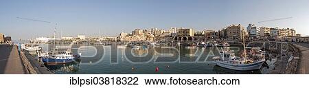 "Panoramic view of Old Harbour of Heraklion, Crete, Greece, Europe" View Large Photo Image Stock Image - "Panoramic view of Old Harbour of Heraklion, Crete, Greece, Europe". Fotosearch
