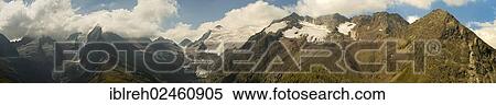 Stock Photography - "Panoramic view of the Alps with the mountains Hoher First, Liebener Spitze, Rotmooskogel and Seelenkogel, Oetztal Alps, Tyrol, Austria, Europe". Fotosearch