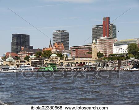 "Panoramic view of the Landing Bridges, piers, St Pauli, Hamburg, Germany, Europe" View Large Photo Image Stock Photo - "Panoramic view of the Landing Bridges, piers, St Pauli, Hamburg, Germany, Europe". Fotosearch