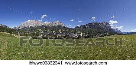 Stock Image - "Panoramic view of the Pomagagnon Massif, Cortina d'Ampezzo, Province of Belluno, Veneto, Italy, Europe". Fotosearch
