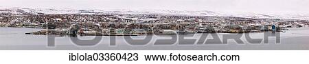 Stock Image - "Panoramic view of town of Akureyri, Akureyri, Northeastern Region, Iceland, Europe". Fotosearch