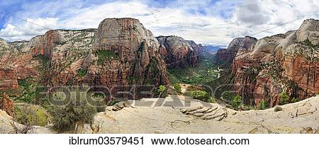 "Panoramic views from the lookout at Angel Landing into Zion Canyon, Zion National Park, Utah, United States, North America" View Large Photo Image Stock Image - "Panoramic views from the lookout at Angel Landing into Zion Canyon, Zion National Park, Utah, United States, North America". Fotosearch