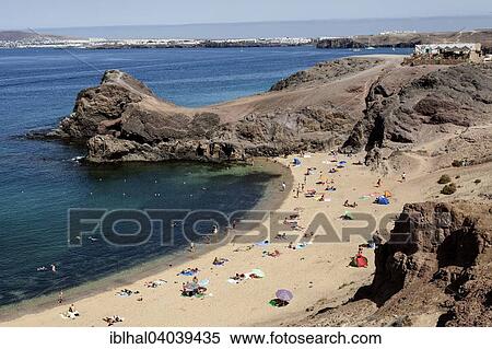 Papagayo Beaches Or Playas De Papagayo Playa Blanca In The Back Lanzarote Canary Islands Spain Europe Stock Photography