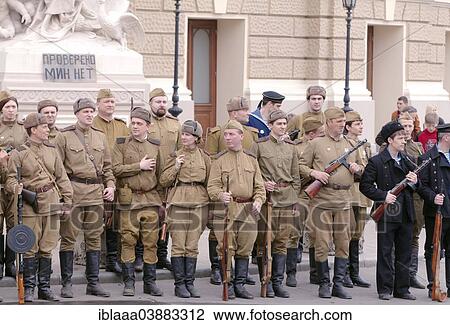 Stock Image - "Parade commemorating the liberation of Odessa from the Nazis, Odessa, Ukraine, Europe". Fotosearch