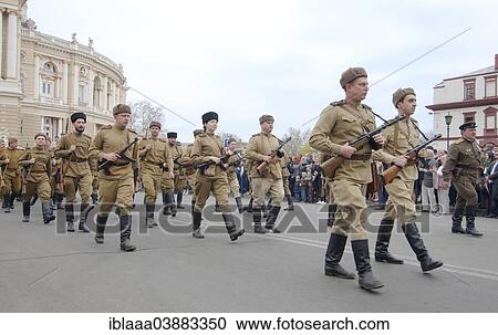 Stock Image - "Parade commemorating the liberation of Odessa from the Nazis, Odessa, Ukraine, Europe". Fotosearch