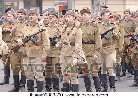 Stock Image - "Parade commemorating the liberation of Odessa from the Nazis, Odessa, Ukraine, Europe". Fotosearch